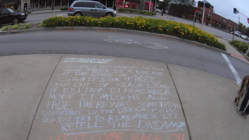 YOU WAKE UP WITH THUNDER IN YOUR SKULL. THERE IS A DREAM AT THE EDGE OF YOUR COGNITION. IT FEELS JUST OUT OF REACH, LIKE IF YOU TRY TO REMEMBER MORE IT MIGHT ALL FADE. THERE WAS SOMETHING IMPORTANT IN THE DREAM. HOW DO YOU TRY TO REMEMBER IT? RETELL THE DREAM? LET IT COME BACK ON ITS OWN?